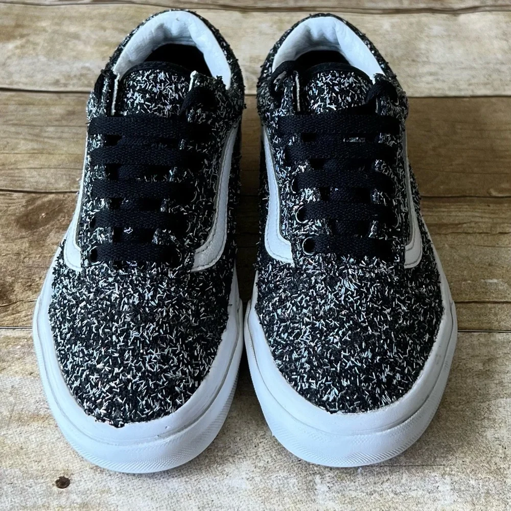 Vans Old Skool Kids Black White Glitter Textured Low Top Sneakers Shoes‎